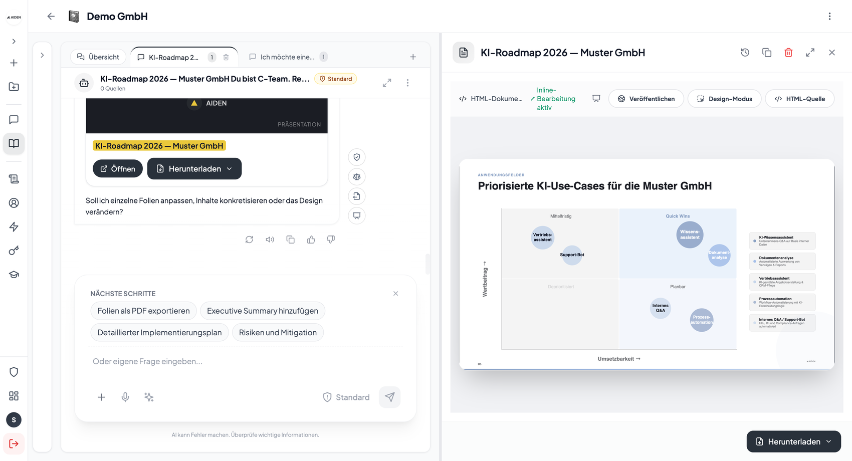 AIDEN — Präsentation als Website mit interaktivem Diagramm